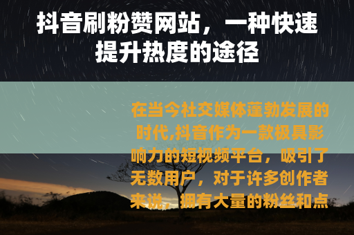 抖音刷粉赞网站，一种快速提升热度的途径