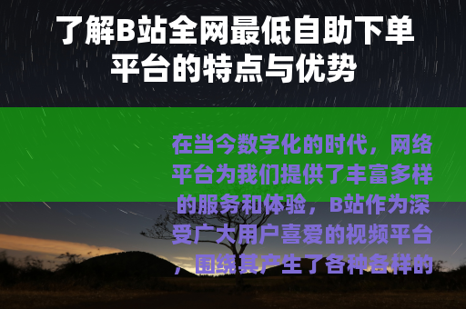 了解B站全网最低自助下单平台的特点与优势
