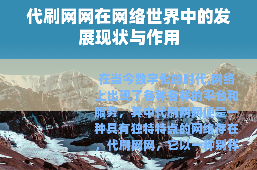 代刷网网在网络世界中的发展现状与作用