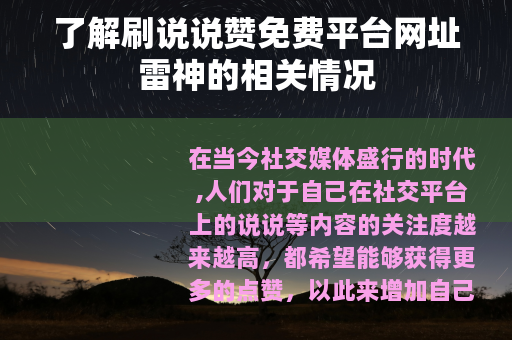 了解刷说说赞免费平台网址雷神的相关情况