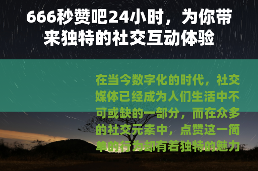 666秒赞吧24小时，为你带来独特的社交互动体验