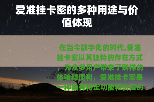 爱准挂卡密的多种用途与价值体现