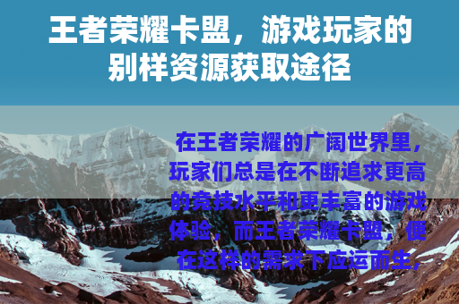 王者荣耀卡盟，游戏玩家的别样资源获取途径