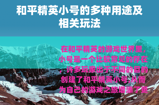 和平精英小号的多种用途及相关玩法