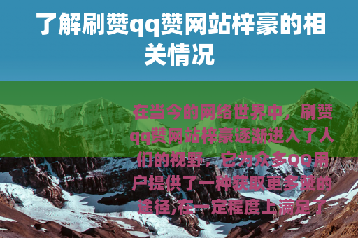 了解刷赞qq赞网站梓豪的相关情况