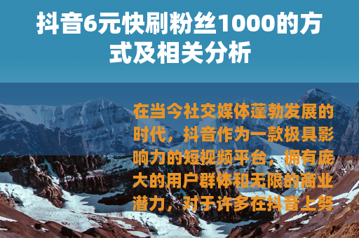 抖音6元快刷粉丝1000的方式及相关分析