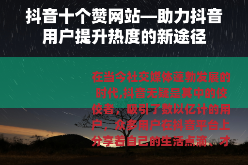 抖音十个赞网站—助力抖音用户提升热度的新途径