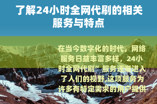 了解24小时全网代刷的相关服务与特点