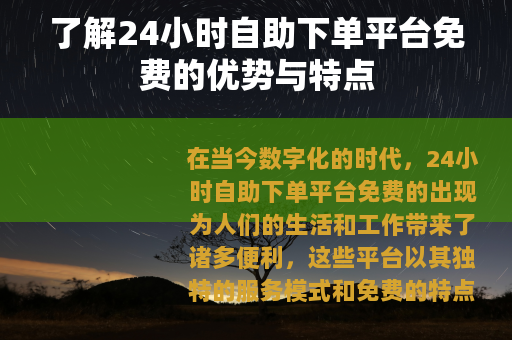 了解24小时自助下单平台免费的优势与特点
