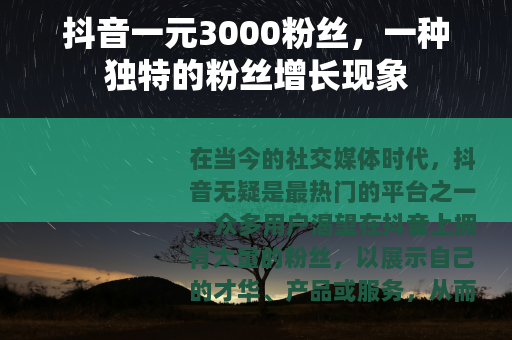 抖音一元3000粉丝，一种独特的粉丝增长现象