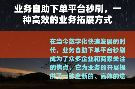 业务自助下单平台秒刷，一种高效的业务拓展方式