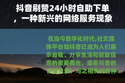 抖音刷赞24小时自助下单，一种新兴的网络服务现象