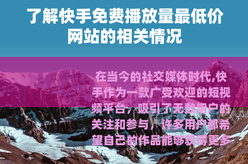 了解快手免费播放量最低价网站的相关情况