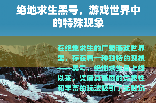 绝地求生黑号，游戏世界中的特殊现象