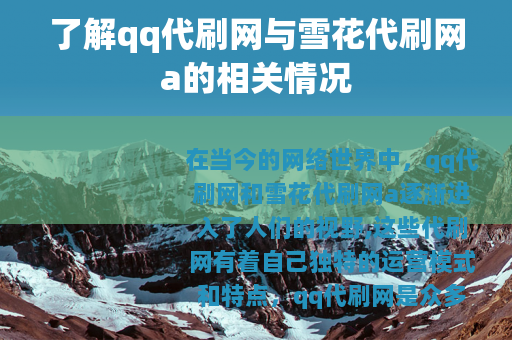 了解qq代刷网与雪花代刷网a的相关情况