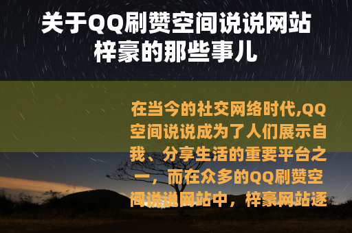关于QQ刷赞空间说说网站梓豪的那些事儿