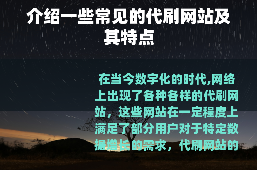 介绍一些常见的代刷网站及其特点