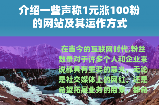 介绍一些声称1元涨100粉的网站及其运作方式