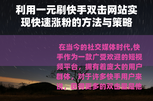 利用一元刷快手双击网站实现快速涨粉的方法与策略