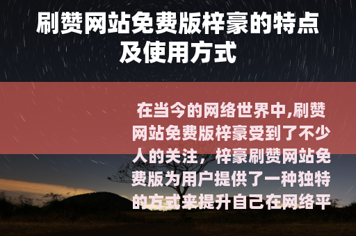 刷赞网站免费版梓豪的特点及使用方式