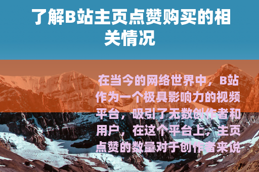 了解B站主页点赞购买的相关情况
