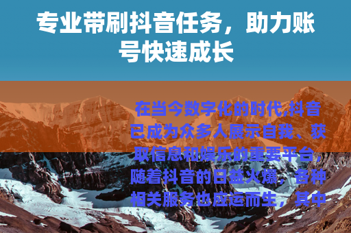 专业带刷抖音任务，助力账号快速成长