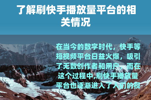 了解刷快手播放量平台的相关情况