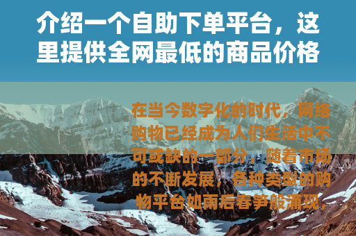 介绍一个自助下单平台，这里提供全网最低的商品价格