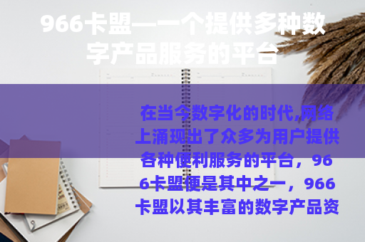 966卡盟—一个提供多种数字产品服务的平台