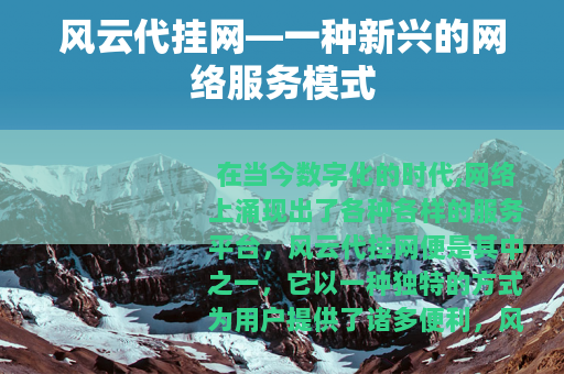 风云代挂网—一种新兴的网络服务模式