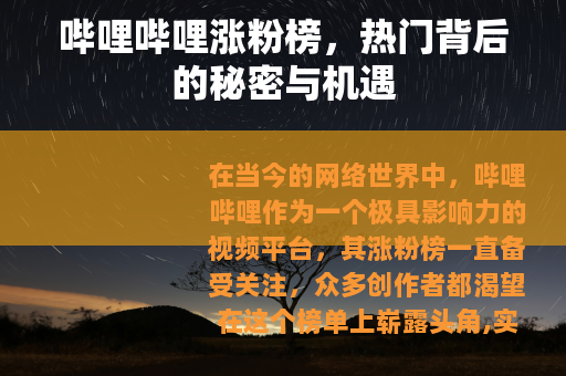 哔哩哔哩涨粉榜，热门背后的秘密与机遇