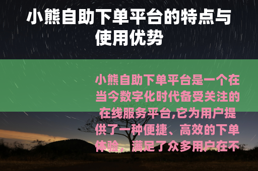 小熊自助下单平台的特点与使用优势