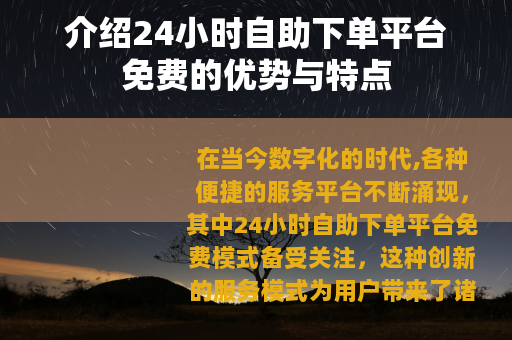 介绍24小时自助下单平台免费的优势与特点