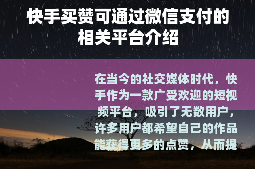 快手买赞可通过微信支付的相关平台介绍