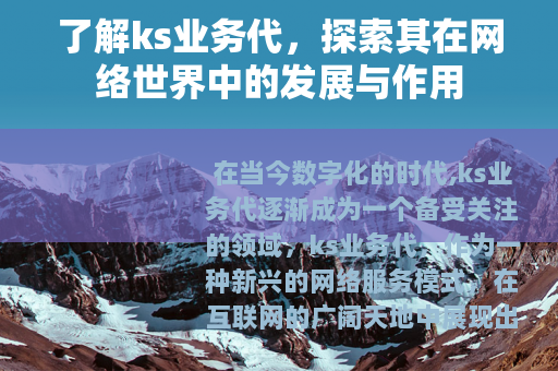 了解ks业务代，探索其在网络世界中的发展与作用