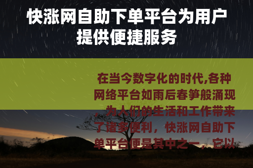 快涨网自助下单平台为用户提供便捷服务