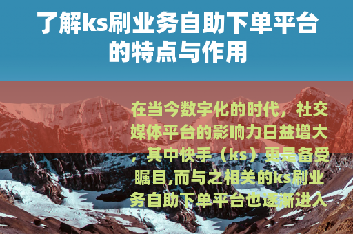了解ks刷业务自助下单平台的特点与作用
