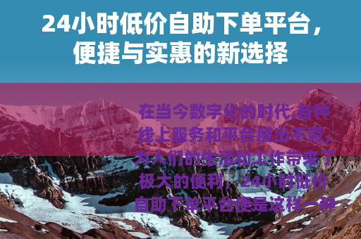 24小时低价自助下单平台，便捷与实惠的新选择