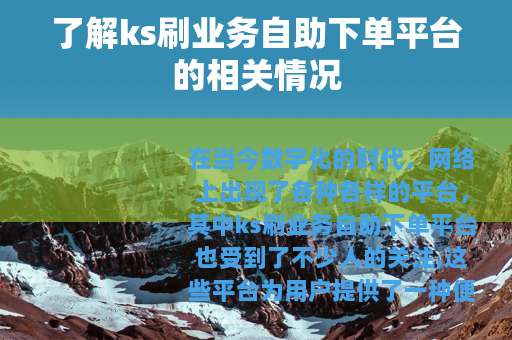了解ks刷业务自助下单平台的相关情况