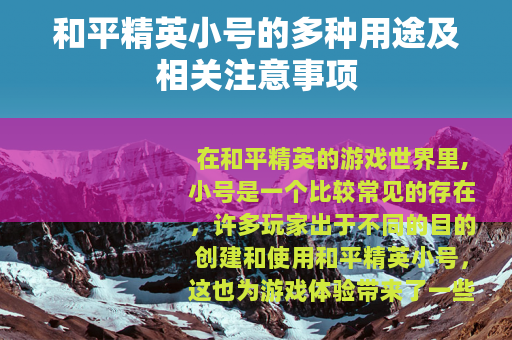 和平精英小号的多种用途及相关注意事项