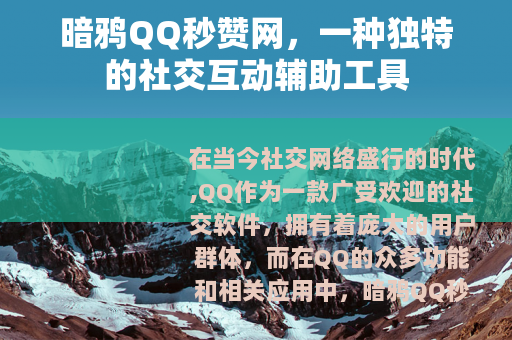 暗鸦QQ秒赞网，一种独特的社交互动辅助工具