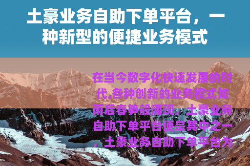 土豪业务自助下单平台，一种新型的便捷业务模式