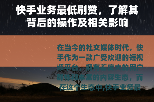 快手业务最低刷赞，了解其背后的操作及相关影响