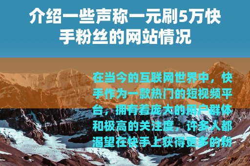 介绍一些声称一元刷5万快手粉丝的网站情况