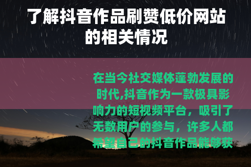 了解抖音作品刷赞低价网站的相关情况