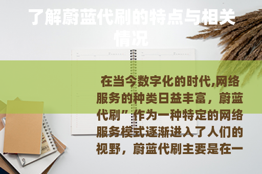 了解蔚蓝代刷的特点与相关情况