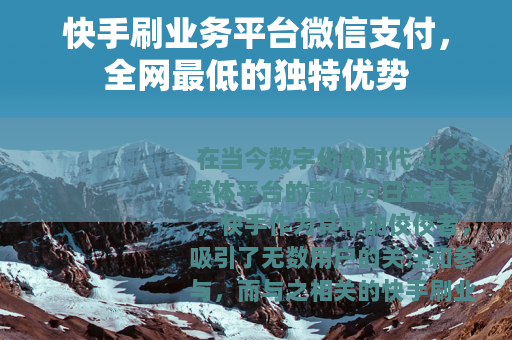 快手刷业务平台微信支付，全网最低的独特优势