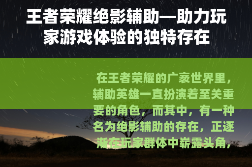 王者荣耀绝影辅助—助力玩家游戏体验的独特存在