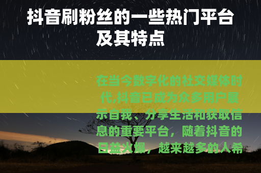 抖音刷粉丝的一些热门平台及其特点