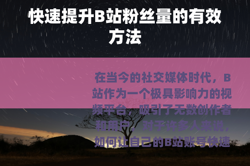 快速提升B站粉丝量的有效方法